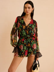 Chiffon Floral Print Elastic Waist Shorts
