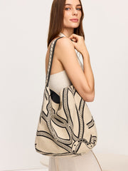 Linen & Cotton Tote Bag with Chain Print