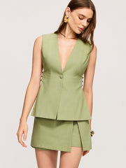 Sleeveless V-Neck Vest with Cut-Out Side Details