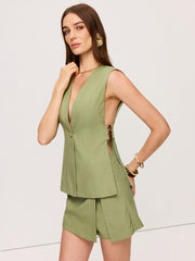 Sleeveless V-Neck Vest with Cut-Out Side Details