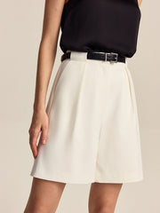 Belted Pleated Mid-Waisted Shorts