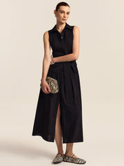 Button-Front Midi Dress with Belt