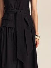 Button-Front Midi Dress with Belt
