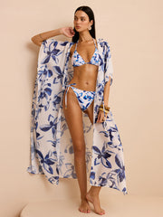 Sheer Floral Kimono Cover Up with Tie-Front