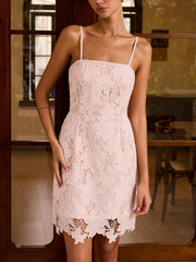 Semi-Sheer Lace Overlay Cami Dress