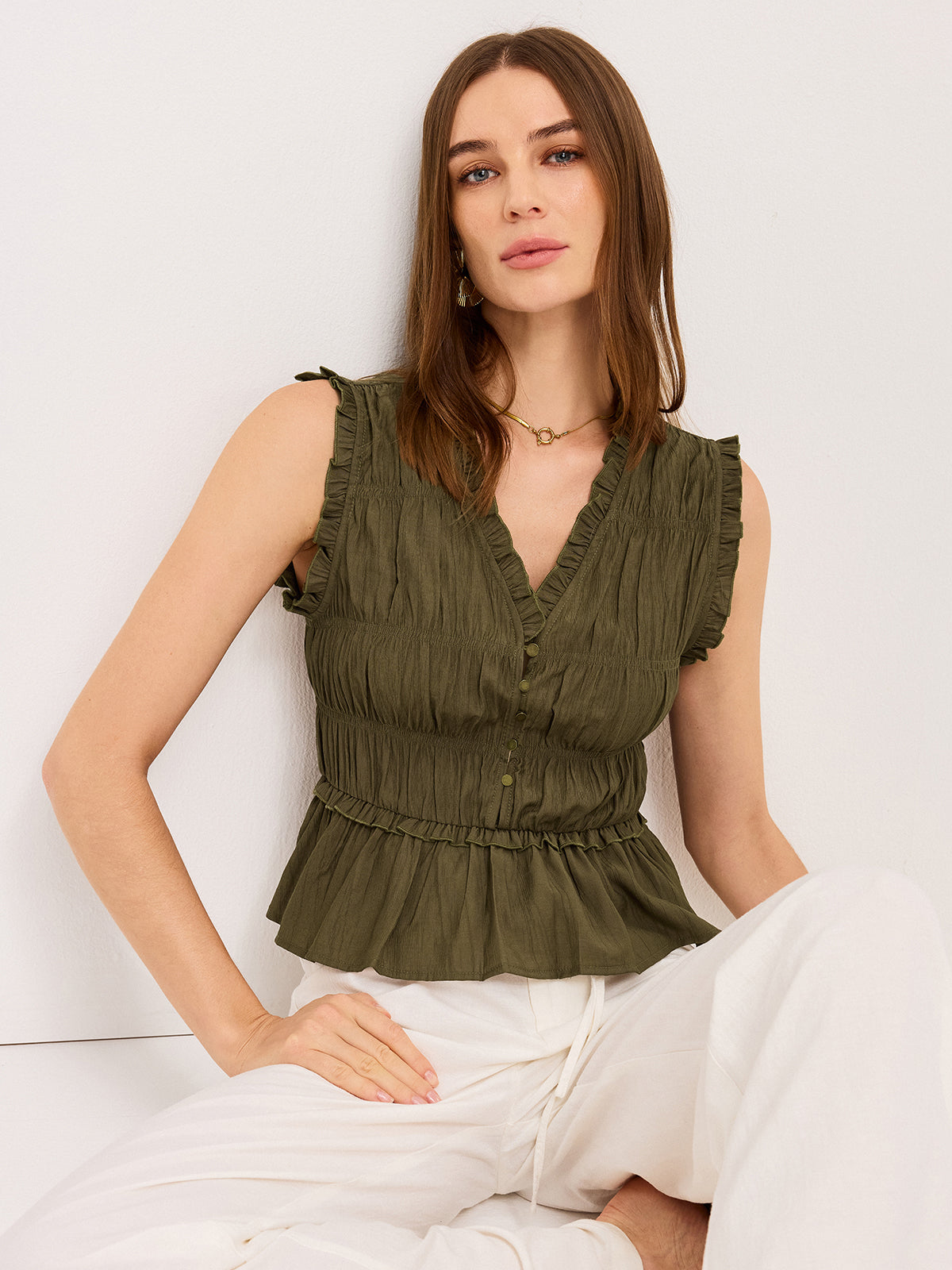 Ruffled V-Neck Peplum Top