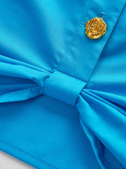 Pocketed Button-Up Blouse with Front Knot