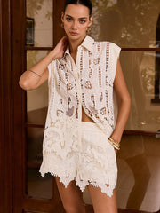 Embroidered Cut-Out Shorts Set