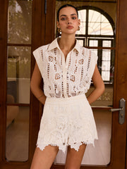 Embroidered Cut-Out Shorts Set