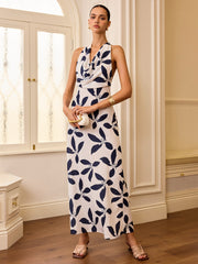 Semi-Sheer Halter Neck Backless Maxi Dress