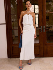 Metal Decor Halter Cut-Out Top