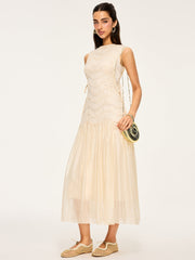 Semi-Sheer Textured Fabric Panel Tulle Dress