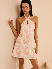 Halter Neck Floral Print Mini Dress