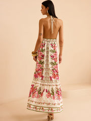 Floral Print Halter Backless Maxi Dress