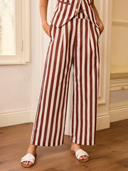 Striped Wide-Leg Mid-Waist Pants