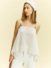 Semi-Sheer Embroidered Eyelet Cami Top