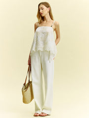 Semi-Sheer Embroidered Eyelet Cami Top