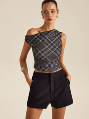 Asymmetrical Plaid Top