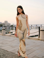 Mesh Halter Neck Backless Dress