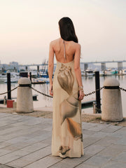 Mesh Halter Neck Backless Dress