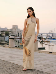 Mesh Halter Neck Backless Dress