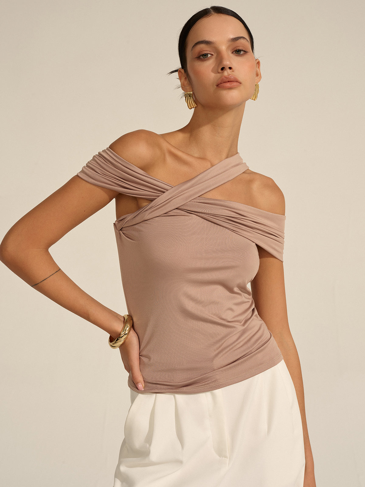 Asymmetrical Twist Off-Shoulder Top