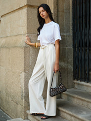 Belted Mid-Waisted Wide-Leg Pants