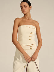 Metal Decor Strapless Crop Top