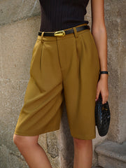 Belted Mid-Waisted Pleated Shorts