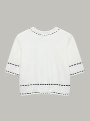 Short-Sleeved Cropped Cardigan with Contrast Stitching