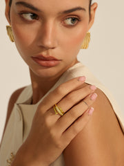 Gold Toned Stack Ring with Diamond-Like Details