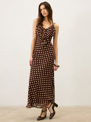 Semi-Sheer Polka Dot Ruffle Cami Maxi Dress