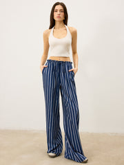 Striped Drawstring Wide-Leg Pants