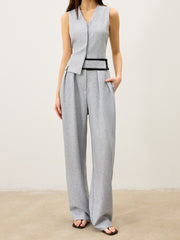 Contrast Waistband Wide - Leg Pants
