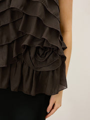 Tiered Ruffle Chiffon Halter Top with 3D Flower