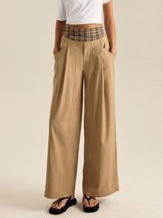 Pocketed Gingham Wide-Leg Pants