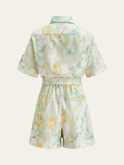 Pocketed Belted Floral Print Jumpsuits