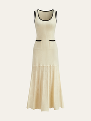 Pocketed Contrast Trim Knit Midi Dress