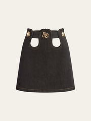 Metal Decor Cut-Out Denim Mini Skirt