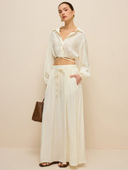 Oversized Textured Pocketed Maxi Skirt