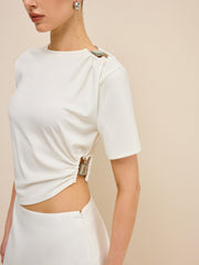 Asymmetrical Buckle Detail Cut-Out Top