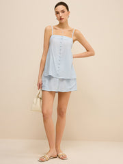 Pocketed Skirt Set with Decorative Buttons