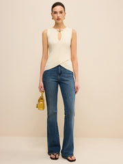 Cut-Out Sleeveless Knit Top with Cross-Over Design