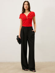 Twist Front Cut-Out V-Neck Knit Top