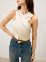 Satin Cross-Over Collar Tank Top