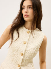 Textured Jacquard Vest with Metal Button