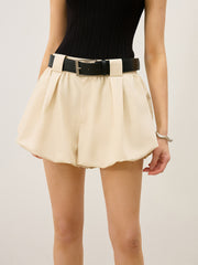 Belted High-Waisted Bubble Shorts