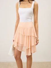 Semi-Sheer Ruffled Chiffon Mini Skirt