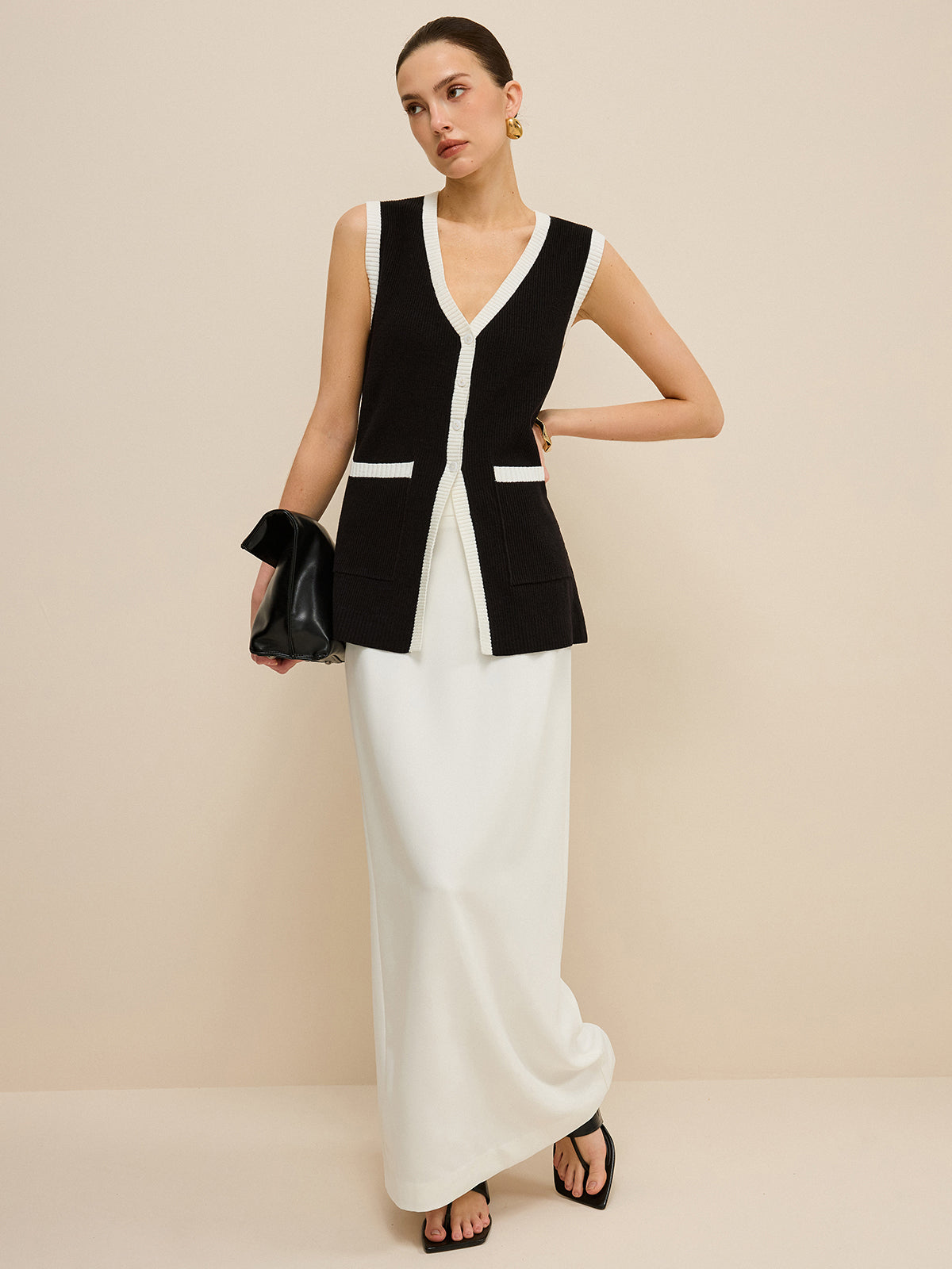 Contrast Trim V-Neck Knit Vest