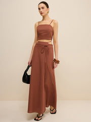 Cut-Out Waist Tie-Detail Skirt Set